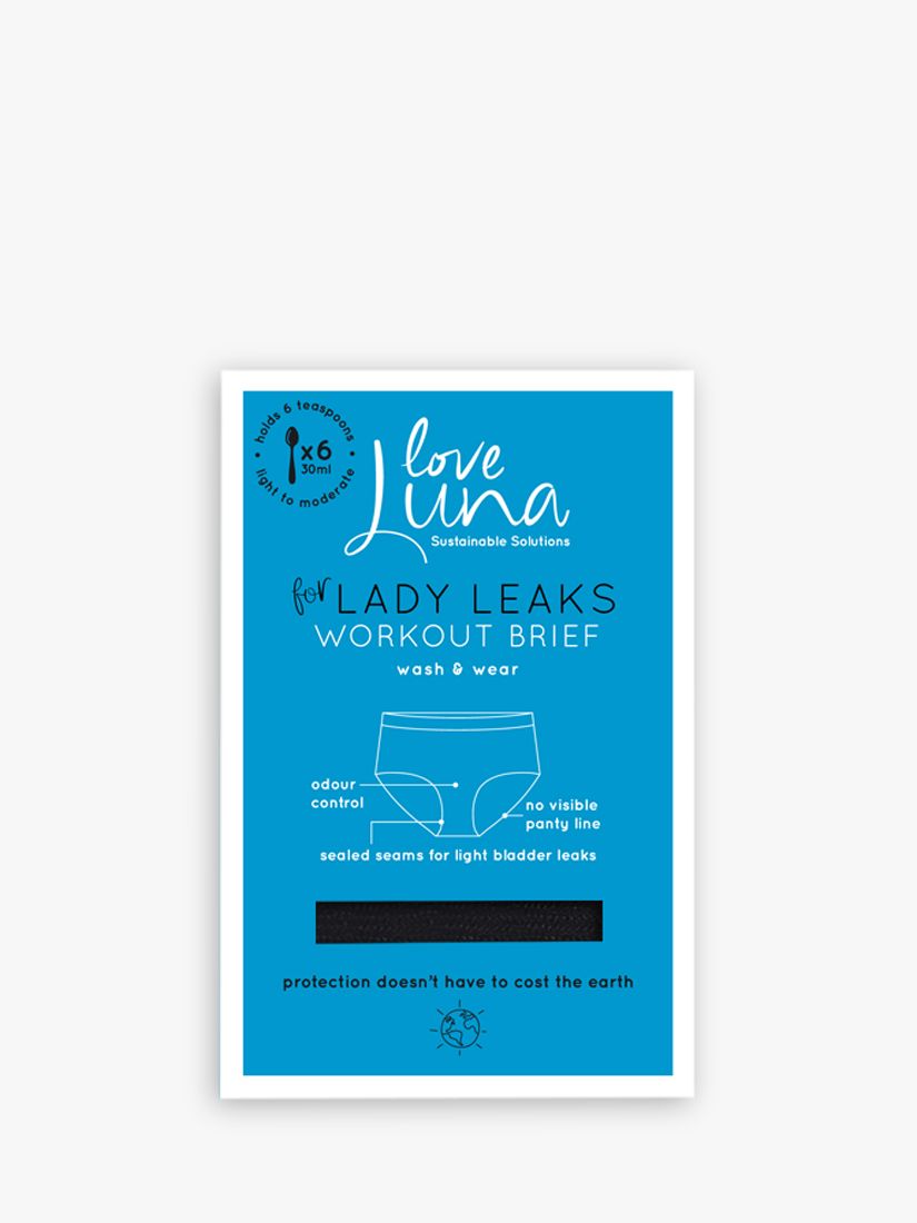 Love Luna Lady Leaks Workout Midi Knickers, Black at John Lewis & Partners
