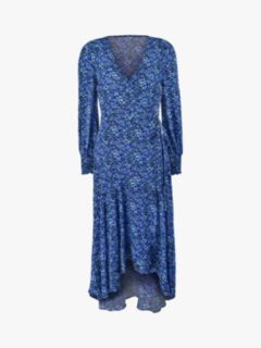 Ro&Zo Ditsy Floral Print Midi Wrap Dress, Blue/Black, 6