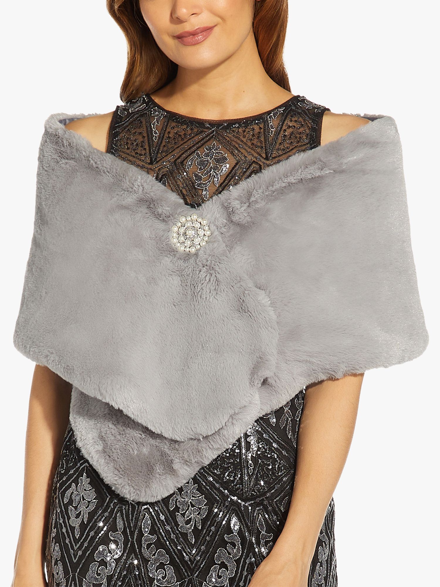 Adrianna Papell Faux Fur Stole, Silver Grey