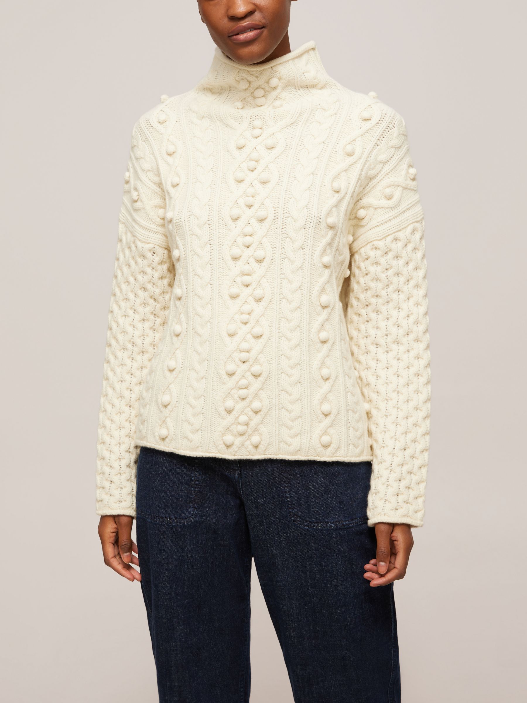 Theory Mixed Cable Knit Cashmere Blend Jumper, Ivory