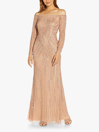 Adrianna Papell Beaded Off Shoulder Maxi Dress