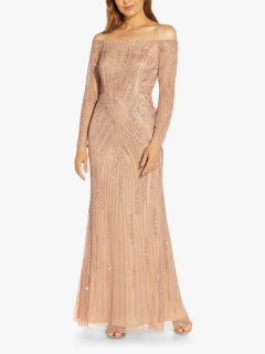 Adrianna Papell Beaded Off Shoulder Maxi Dress, Rose Gold, 6