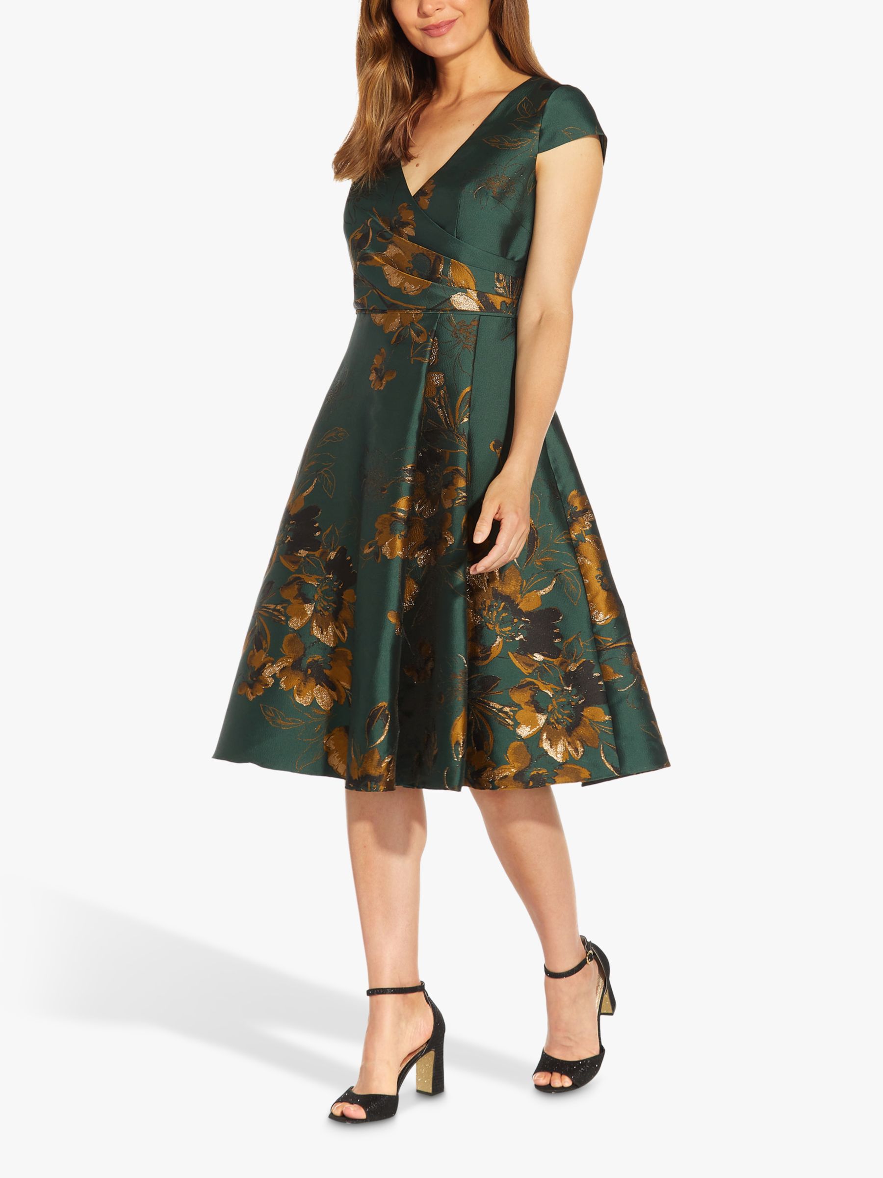Adrianna Papell Floral Jacquard Fit And Flare Dress Hunter 7256