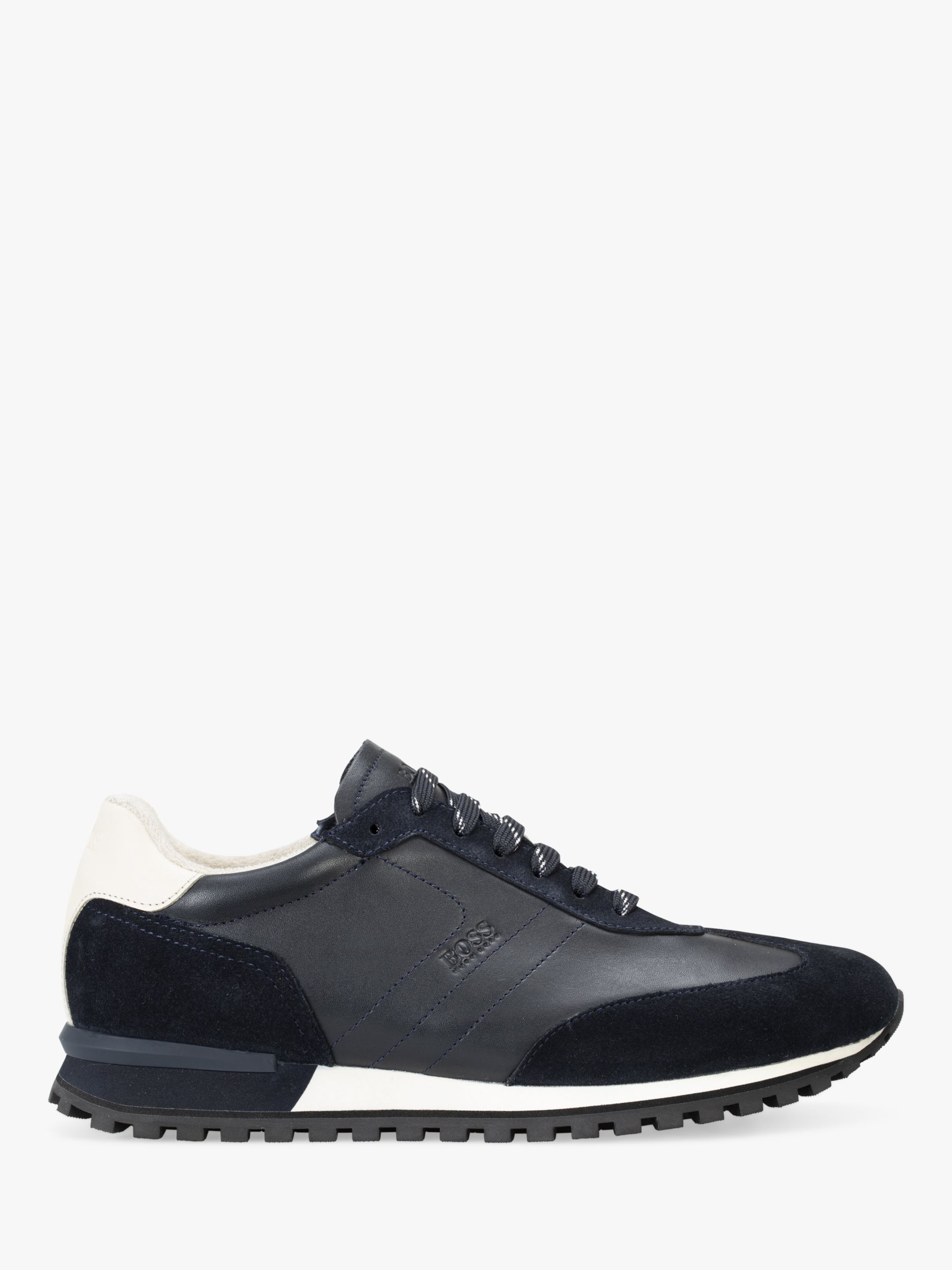 BOSS Parkour Runn Leather Mix Trainers, Navy