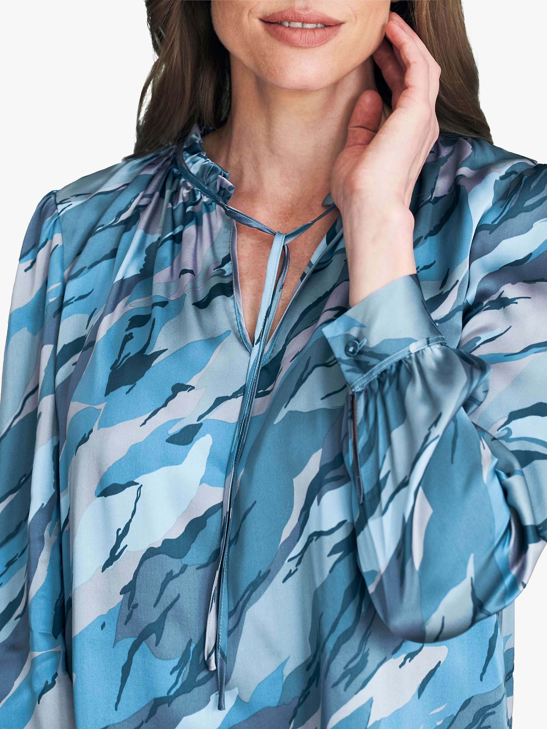 Buy Pure Collection Silk Satin Camouflage Print Shirt, Blue Online at johnlewis.com