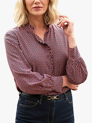 Pure Collection Washed Silk Ruffle Blouse, Multi