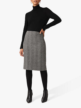 Hobbs Daphne Wool Pencil Skirt, Black/Ivory