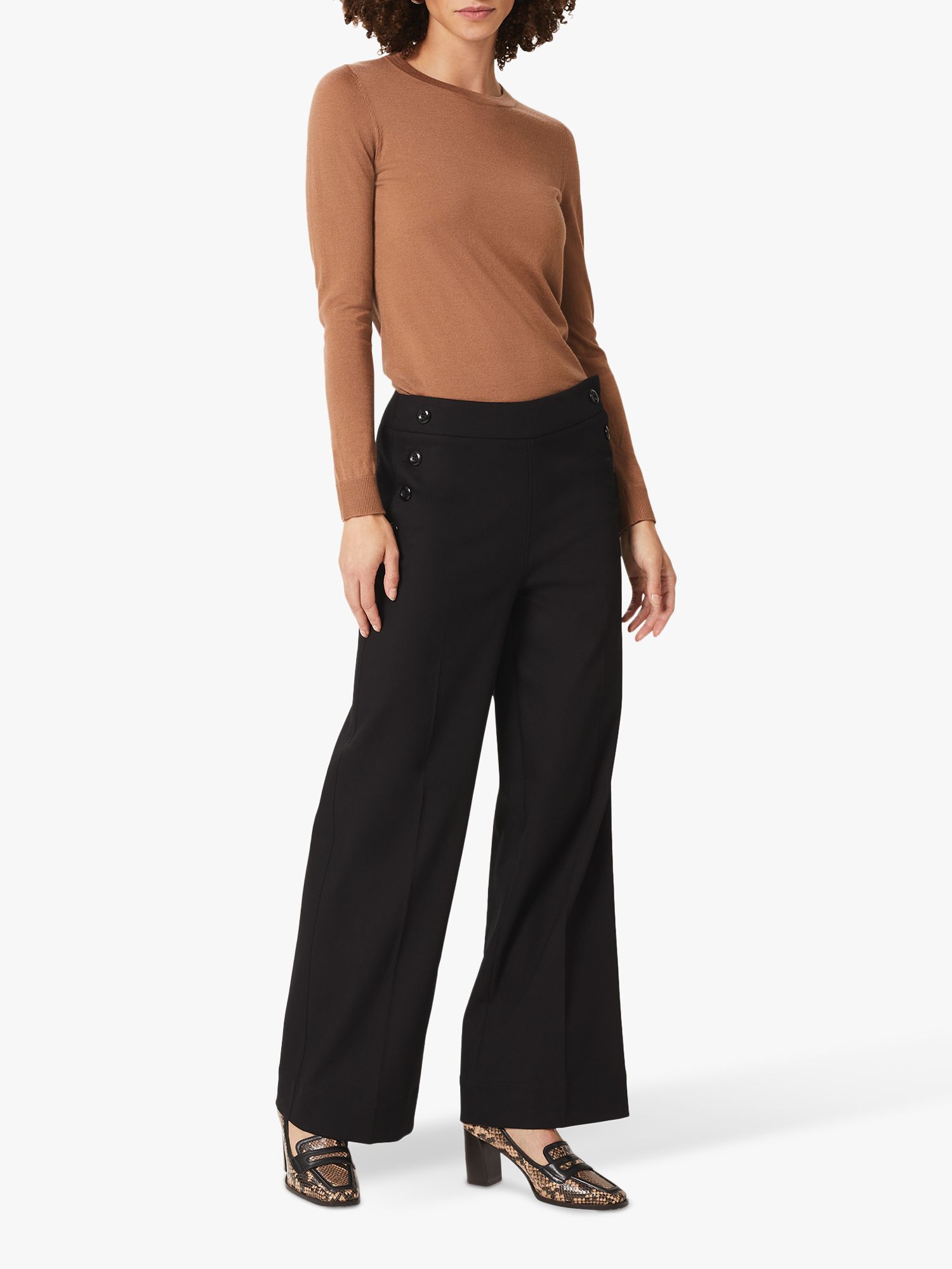 Hobbs Simone Wide Leg Trousers, Black