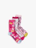 White Stuff Kids' Cats, Birds & Floral Socks, Pack of 3, Pink