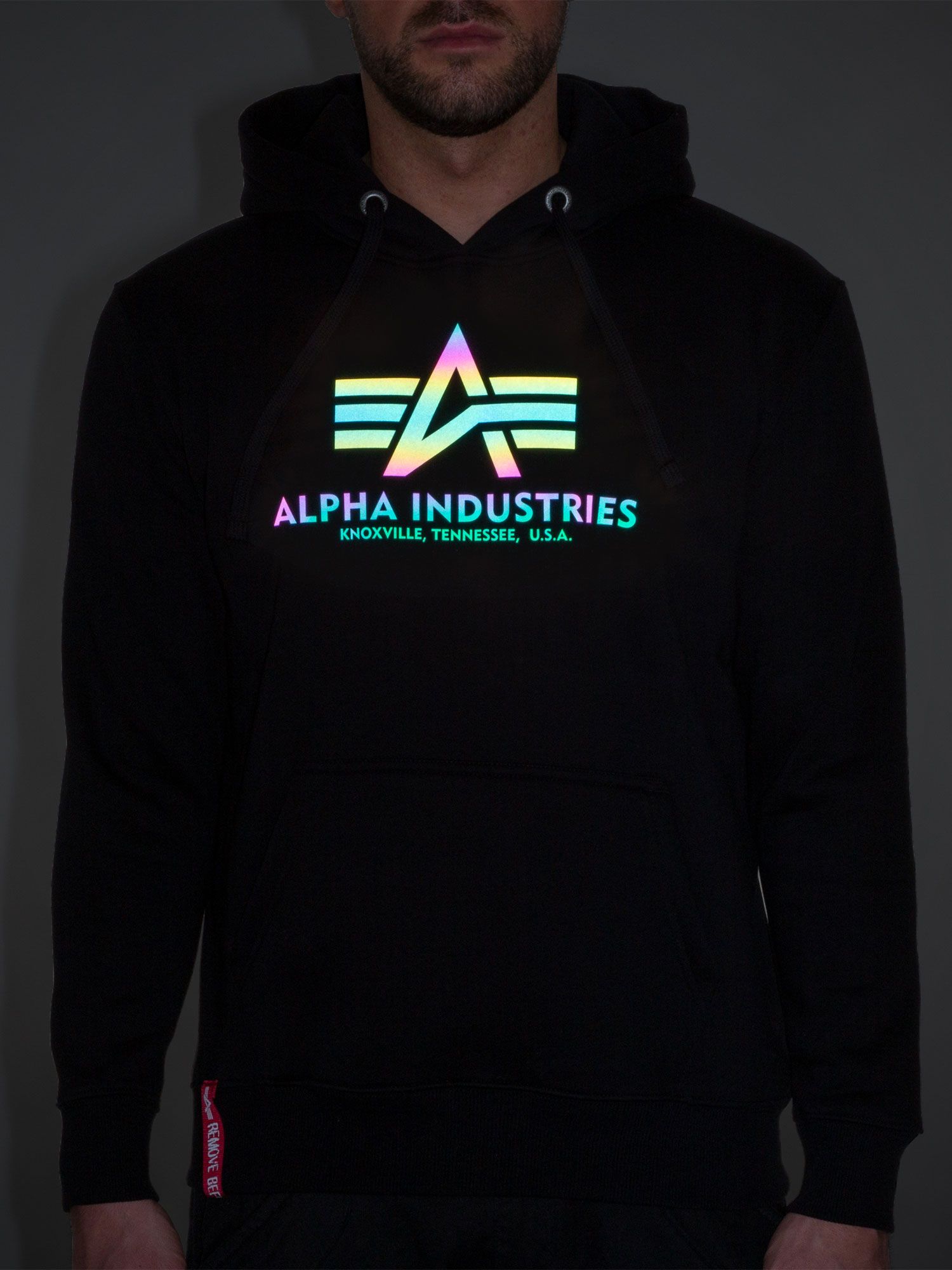 Reflective Hoodie, Alpha Industries Black, XS Rainbow Basic Logo