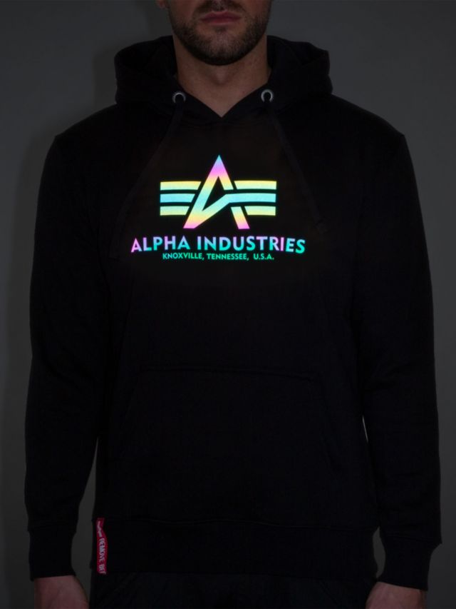 Alpha Industries Basic Rainbow Reflective Hoodie, Logo XS Black