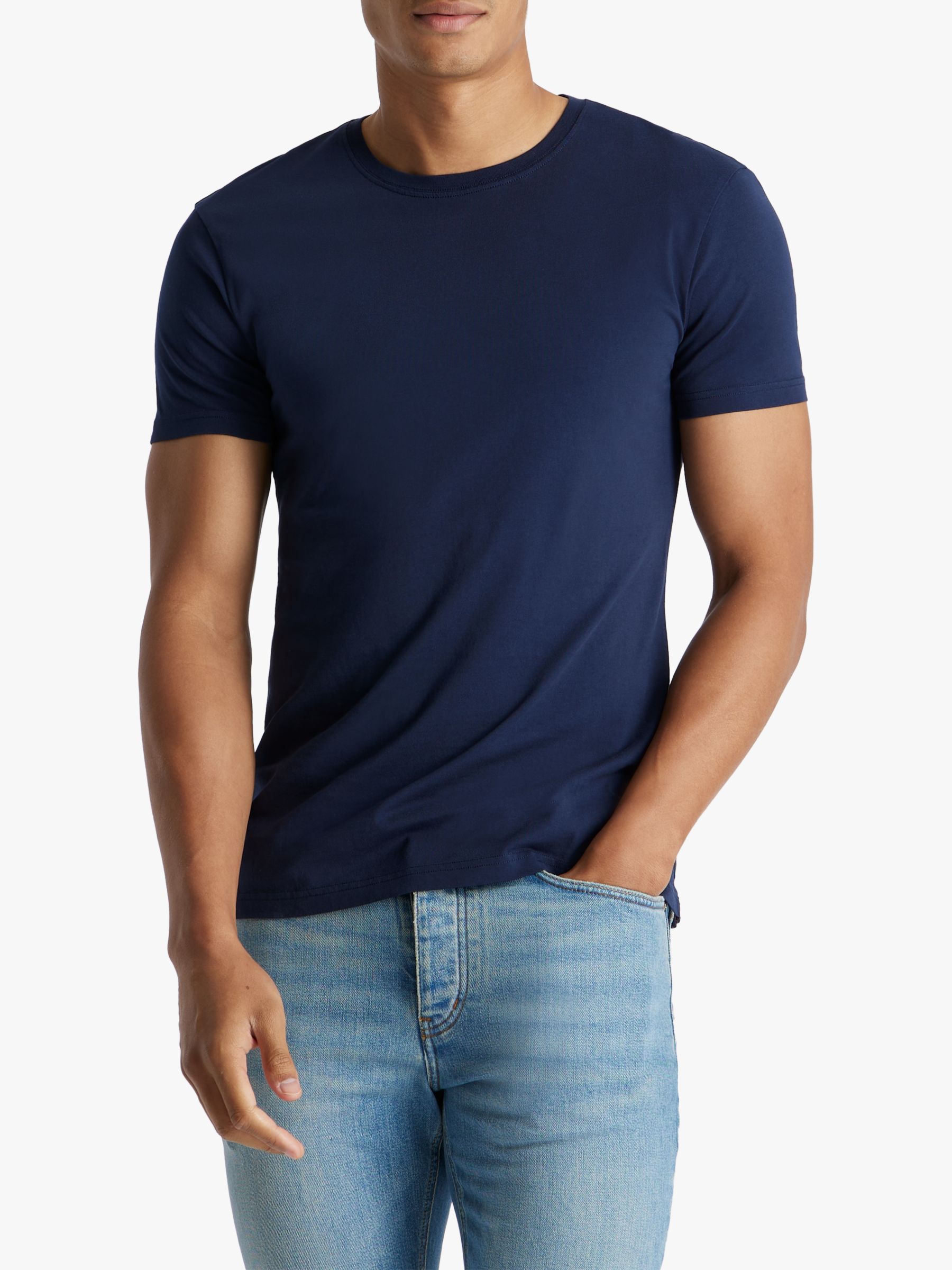 SPOKE Cotton Slim Fit Crew Neck T-Shirt, Navy, S Short