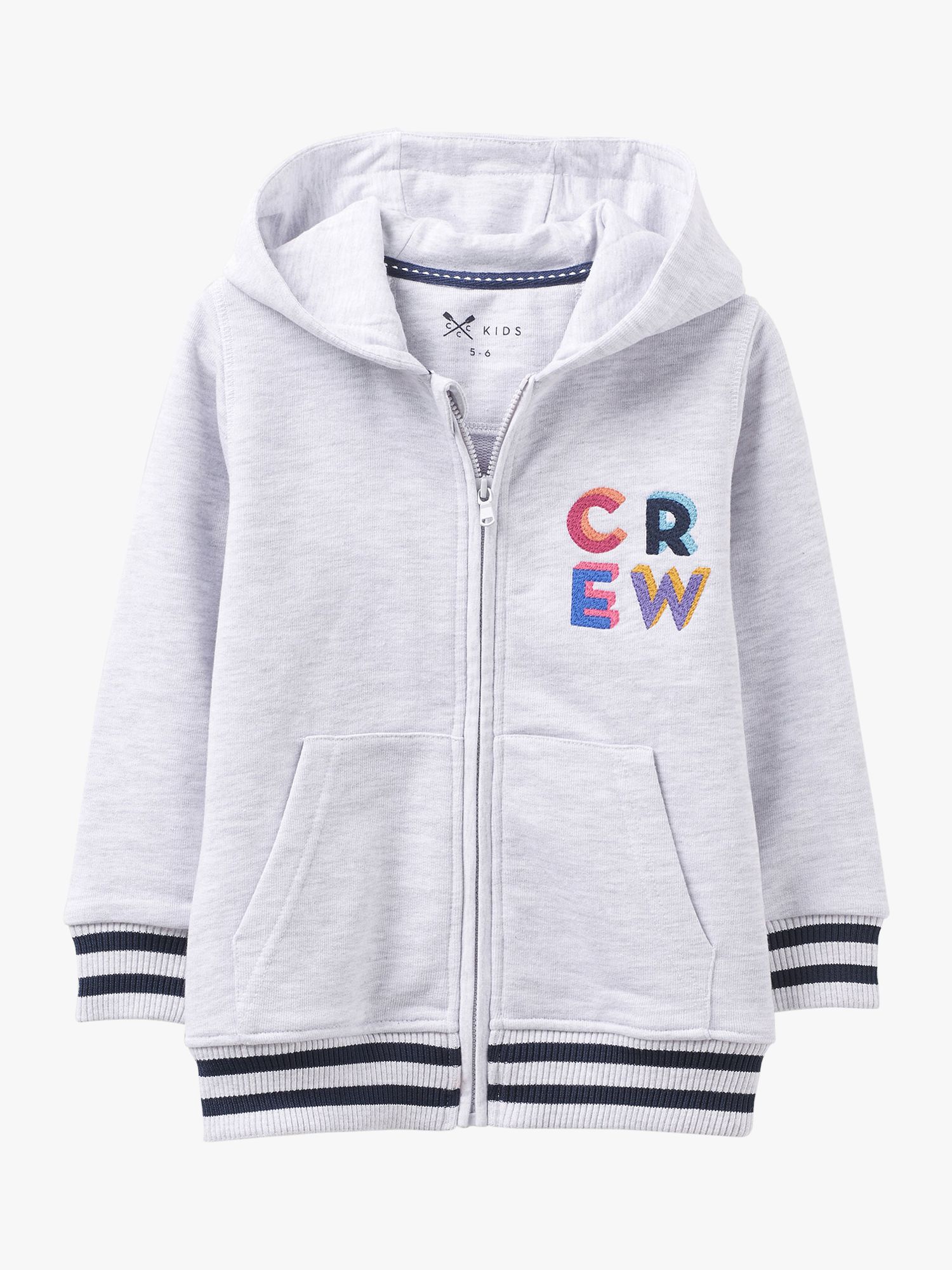 Crew Clothing Kids' CREW Zip Hoodie, Grey Marl