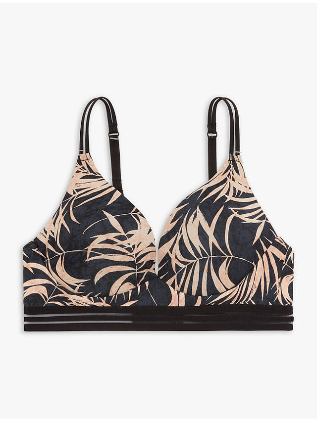 John Lewis ANYDAY Palmer Shadow Palm Print Non-Wired Bra, Biscuit
