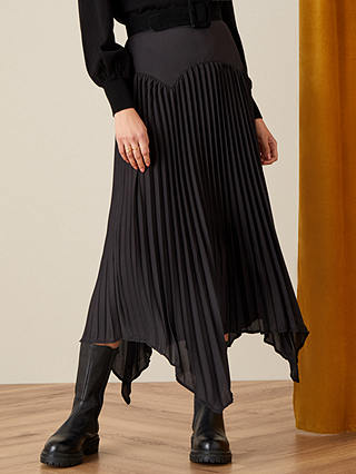 Monsoon Pleated Asymmetric Skirt, Black