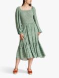 Ghost Lacey Ditsy Print Tiered Hem Midi Dress, Green