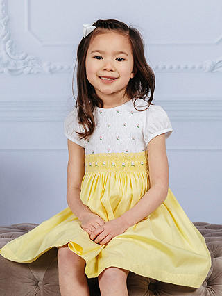 Trotters Kids' Rose Hand-Smocked Dress, Lemon