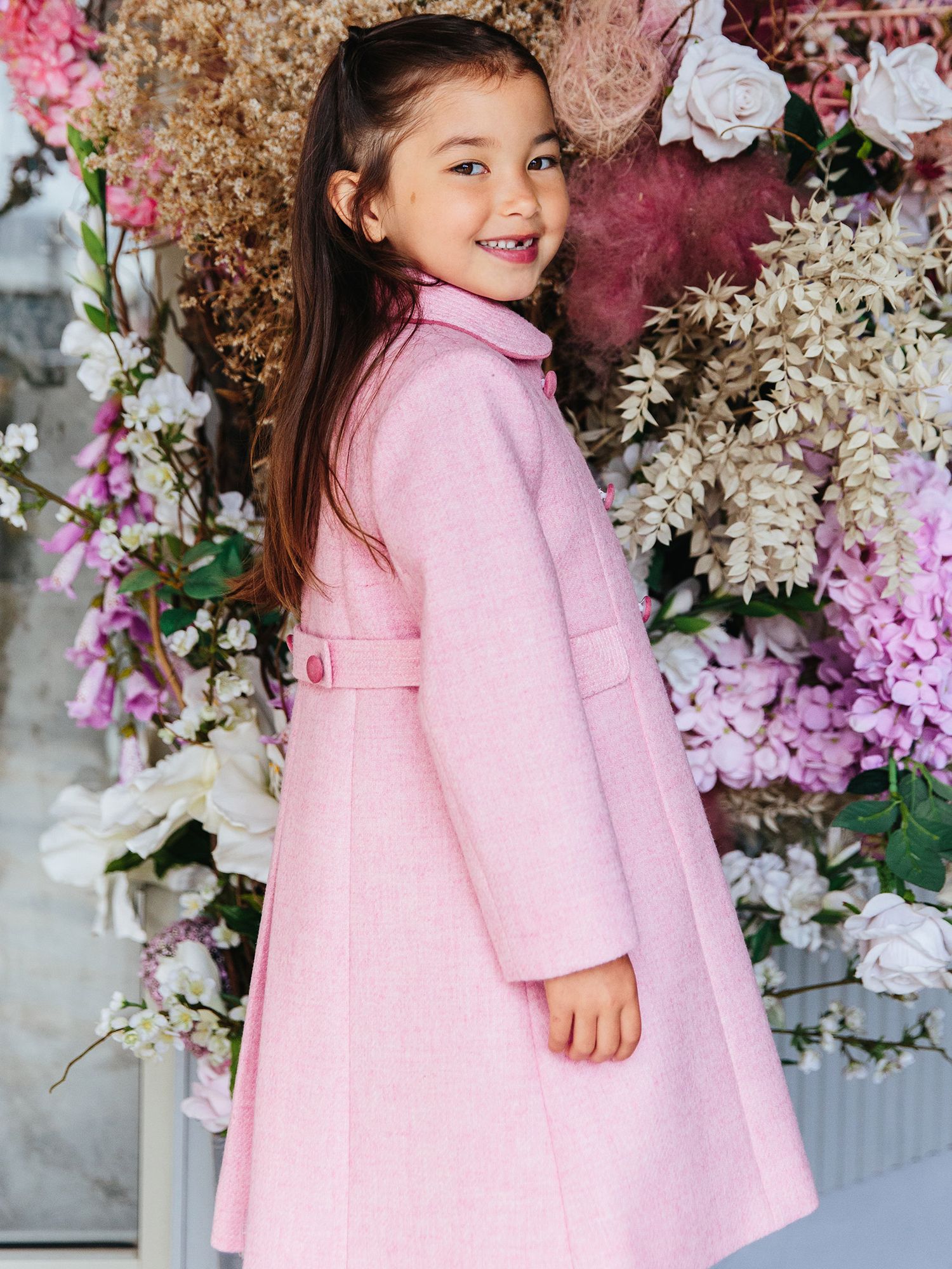 Trotters Kids' Classic Wool Longline Coat, Pink, 2 years