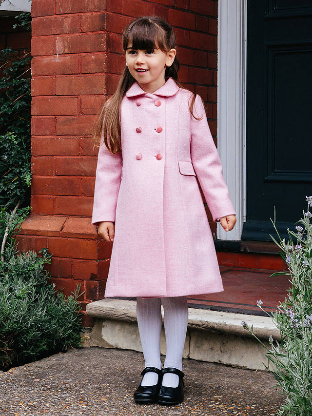 Trotters Kids' Classic Wool Longline Coat, Pink