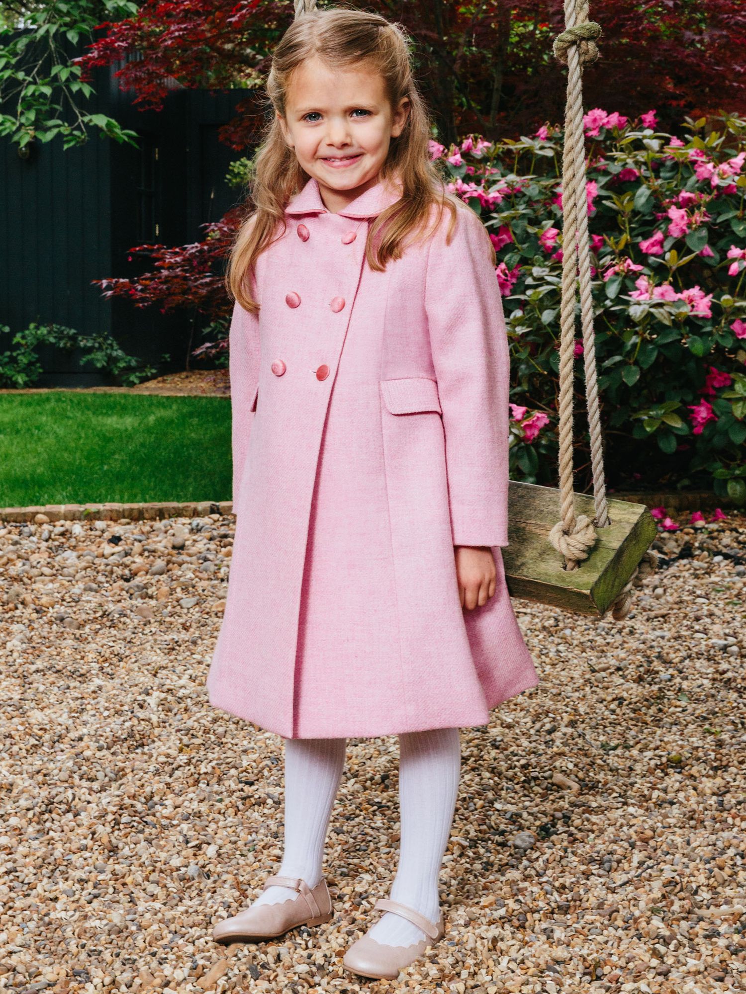 Trotters Kids' Classic Wool Longline Coat, Pink, 2 years