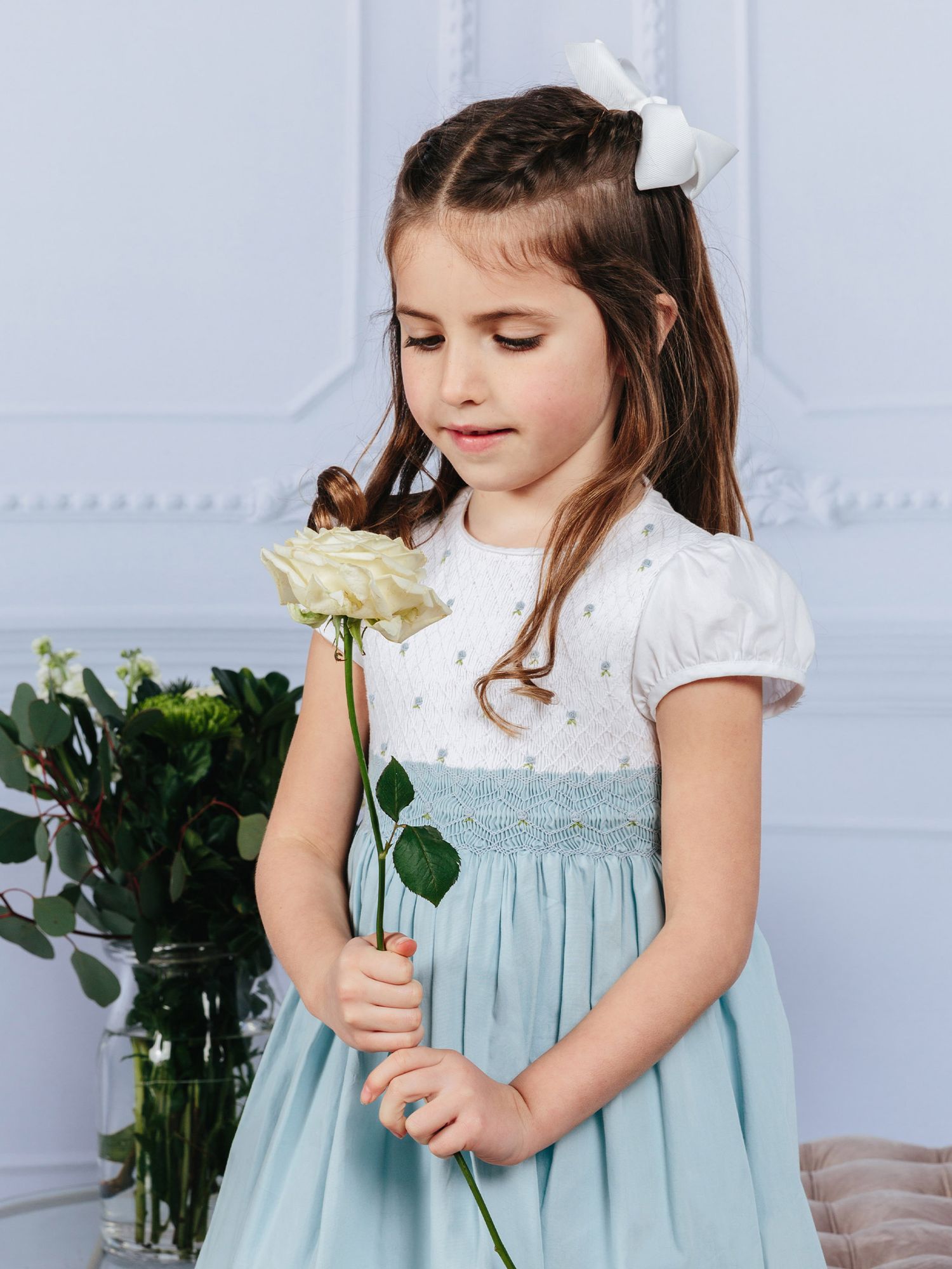 Trotters Kids' Rose Hand-Smocked Dress, Sea Blue, 2 years