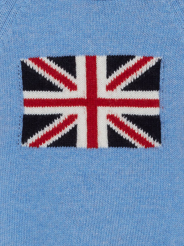 Trotters Baby George Union Jack Graphic Jumper, Pale Blue