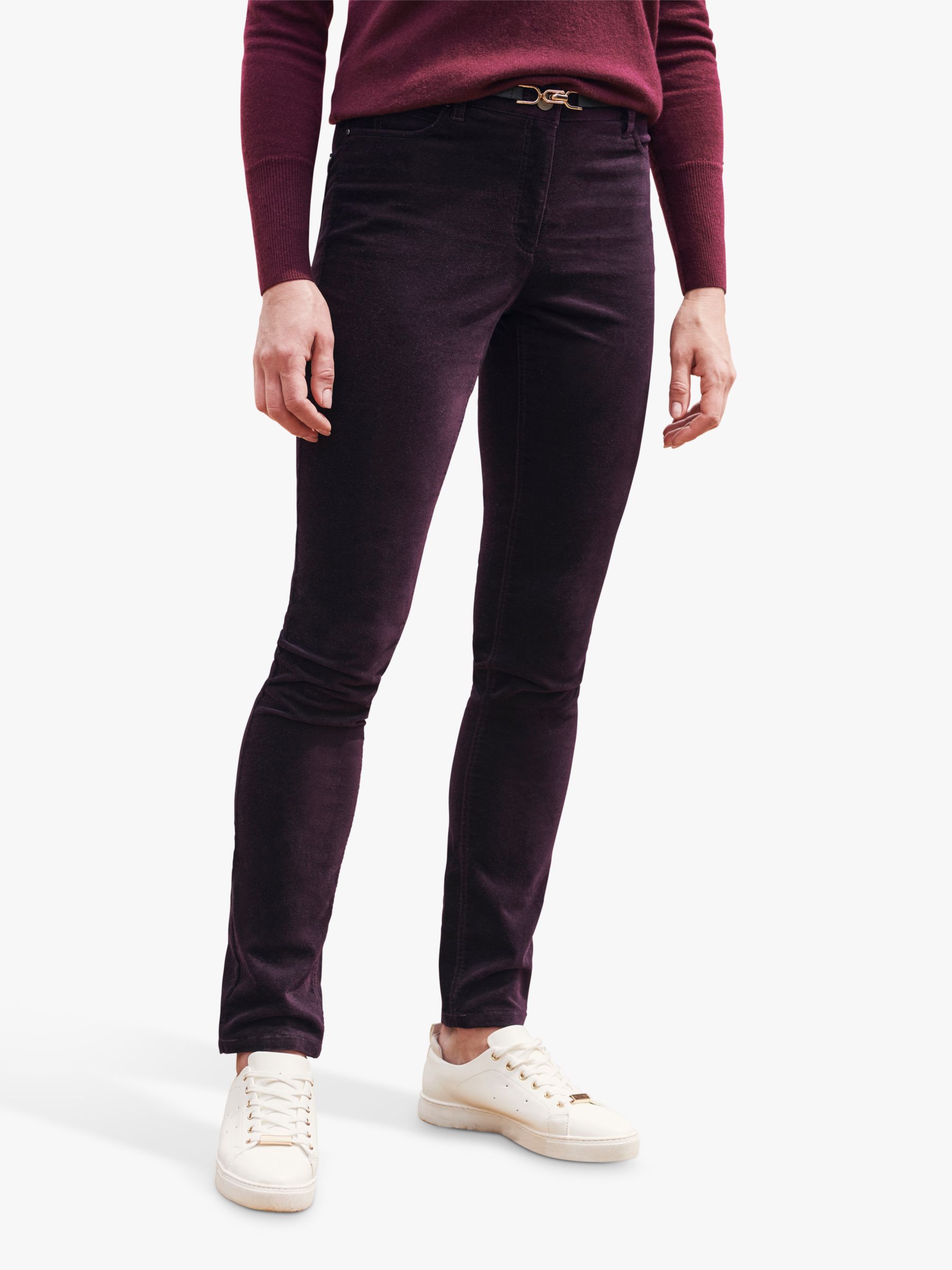 Pure Collection Washed Velvet Jeans, Merlot at John Lewis & Partners