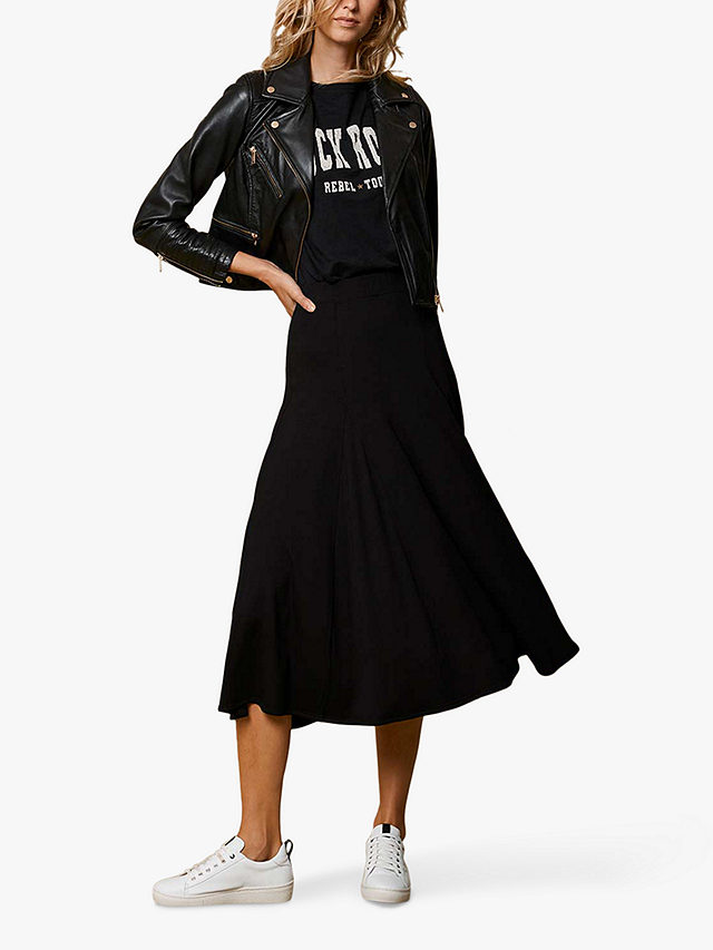 Mint Velvet Flared Jersey Midi Skirt, Black, 6