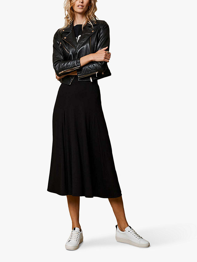 Mint Velvet Flared Jersey Midi Skirt, Black, 6