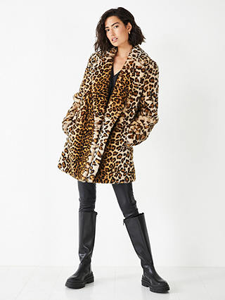 HUSH Manon Leopard Print Faux Fur Coat, Multi