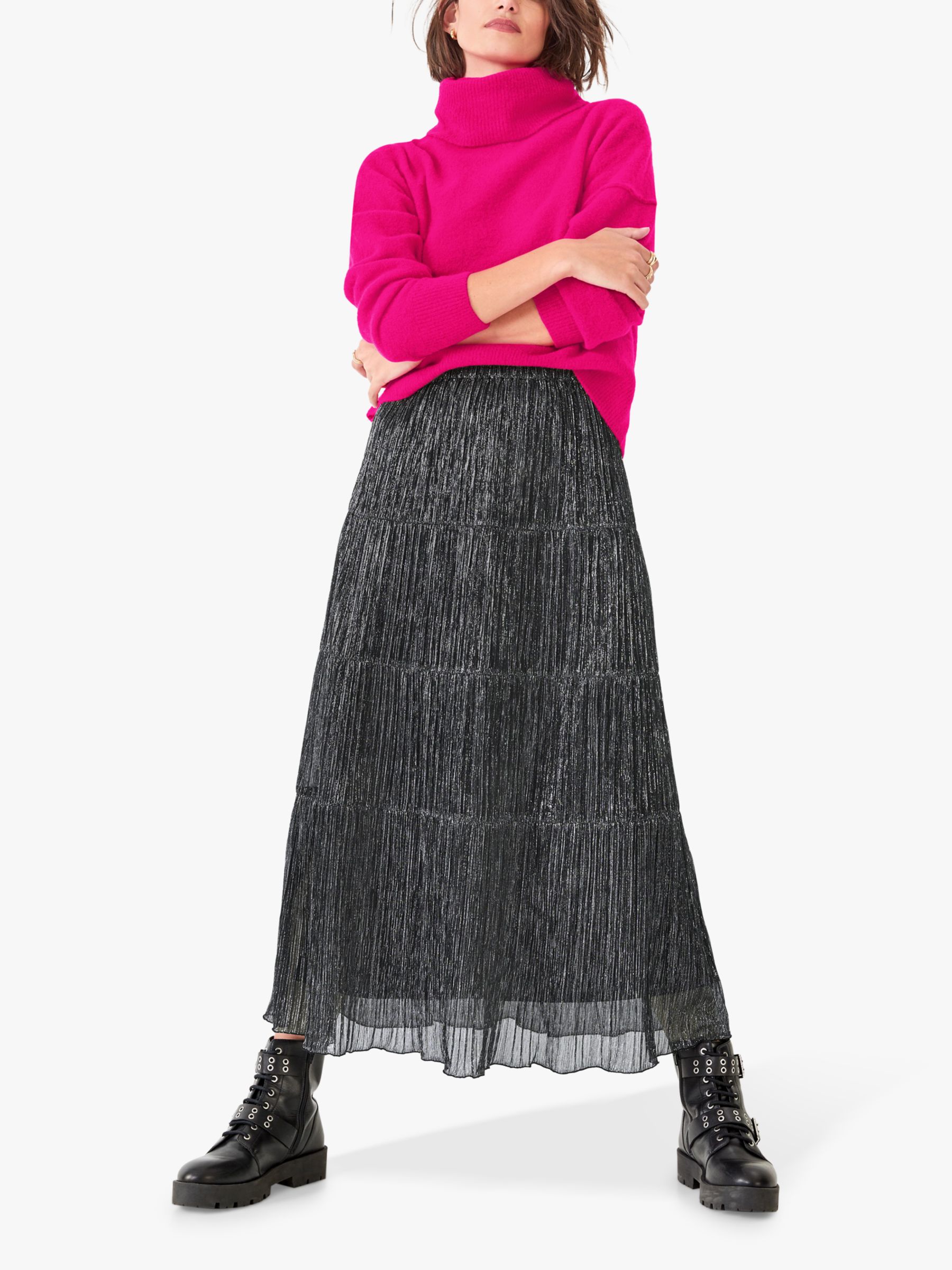 HUSH Leonora Sparkle Maxi Skirt, Black, 14