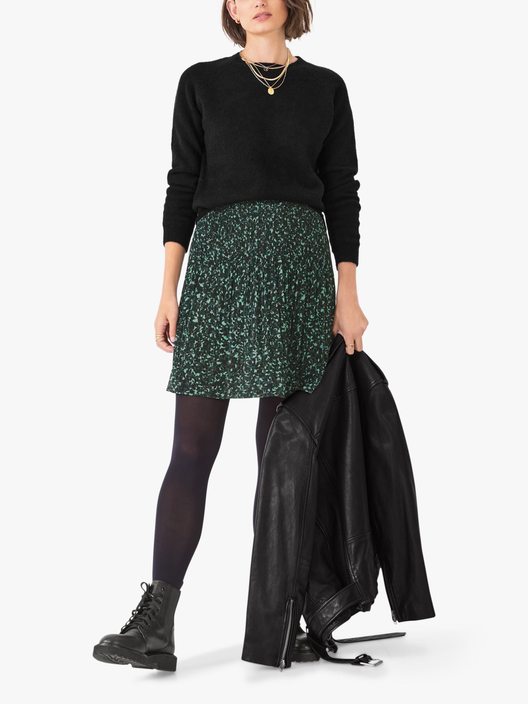 hush Nevah Pleated Mini Skirt, Khaki/Tortoiseshell, 6