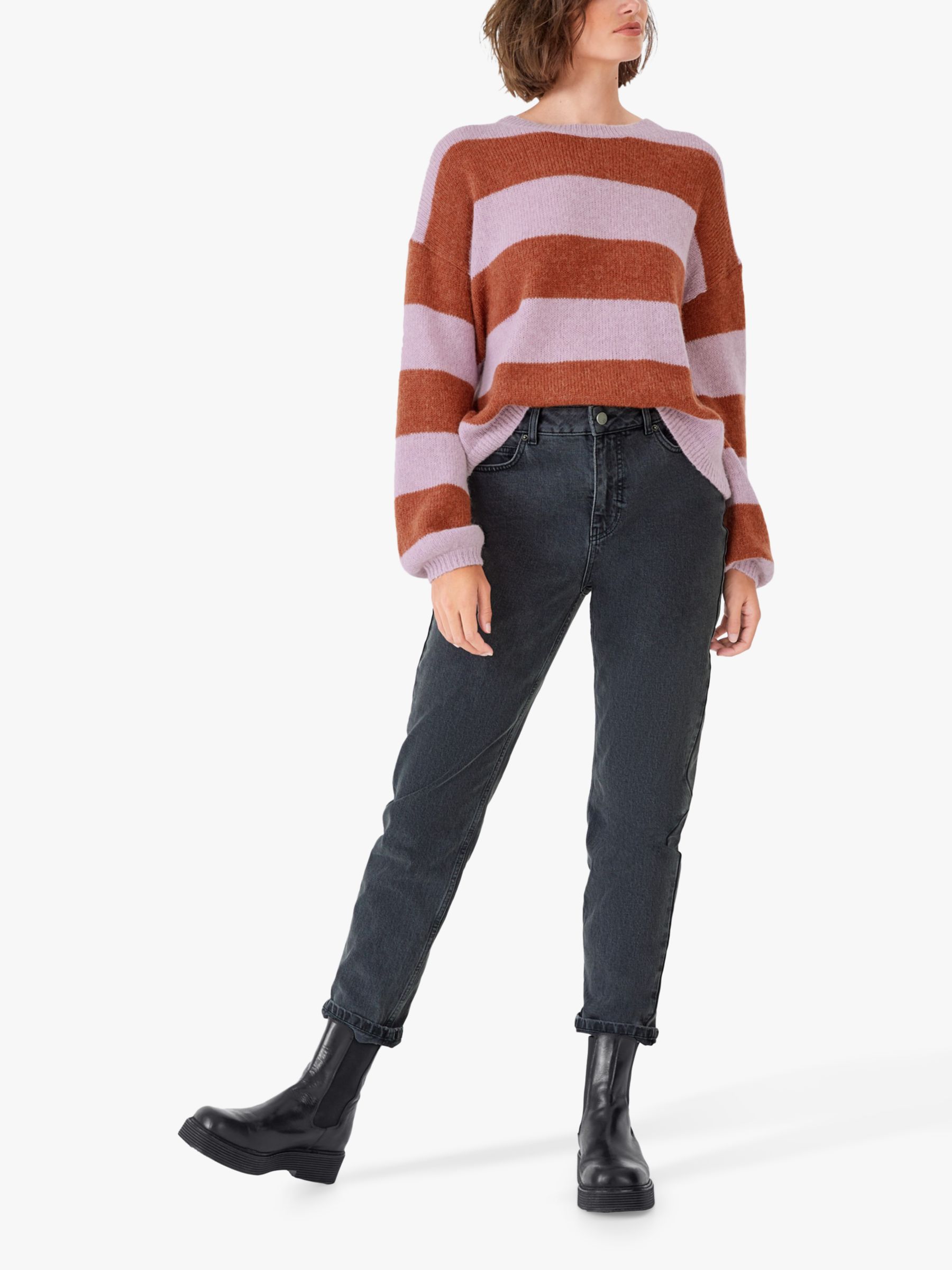 hush Mabel Striped Knit Jumper, Lilac/Ginger