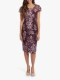 Gina Bacconi Arianna Floral Embroidered Dress, Plum