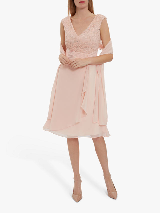 Gina Bacconi Farrah Lace Bodice Chiffon Dress, Pink
