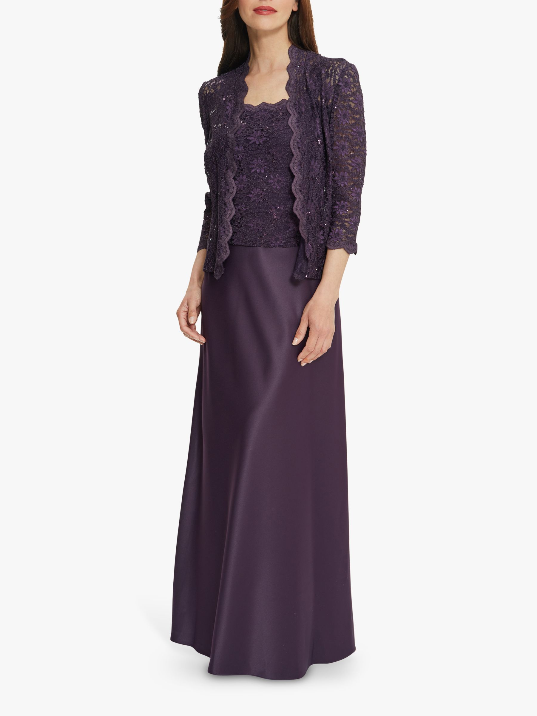 Gina Bacconi Aimee Embroidered Lace Jacket And Maxi Dress, Eggplant at ...