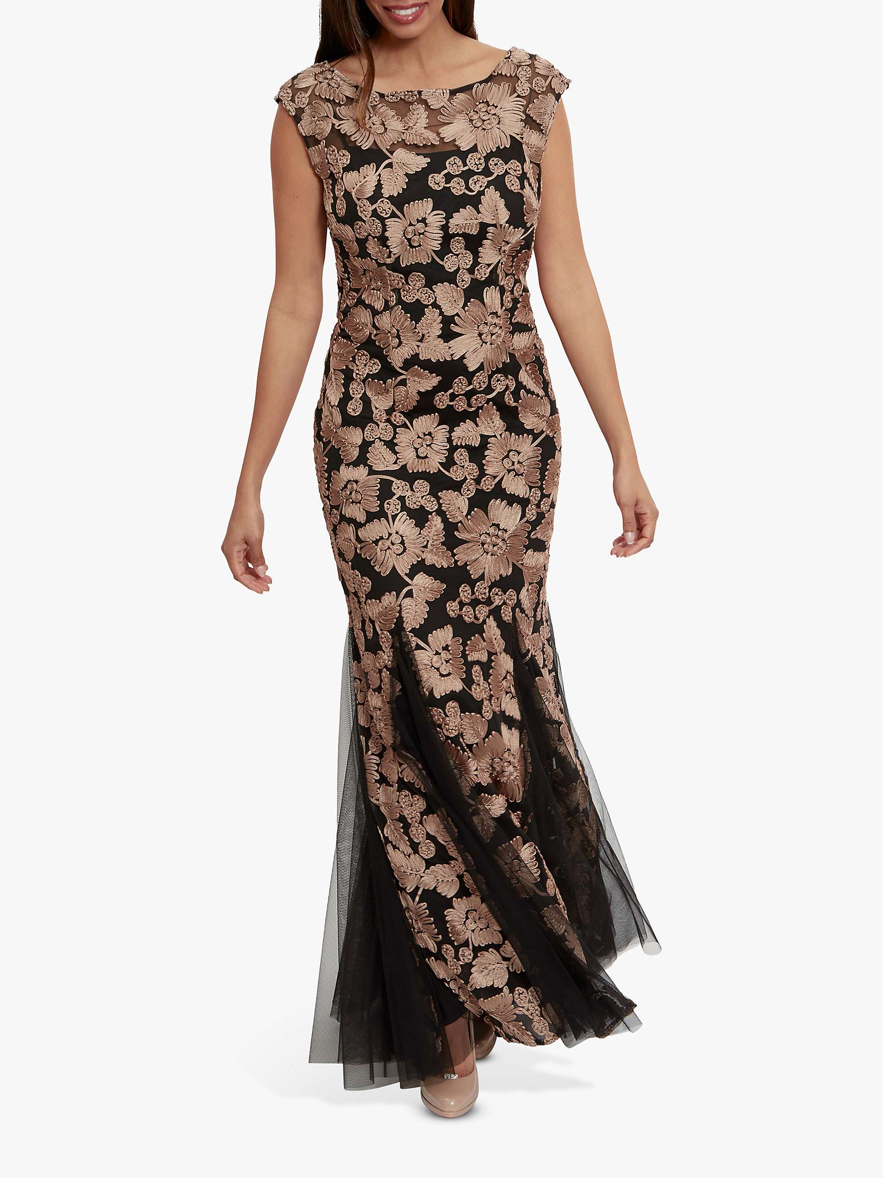 Buy Gina Bacconi Nakita Floral Ribbon Tulle Maxi Dress, Black/Champagne Online at johnlewis.com