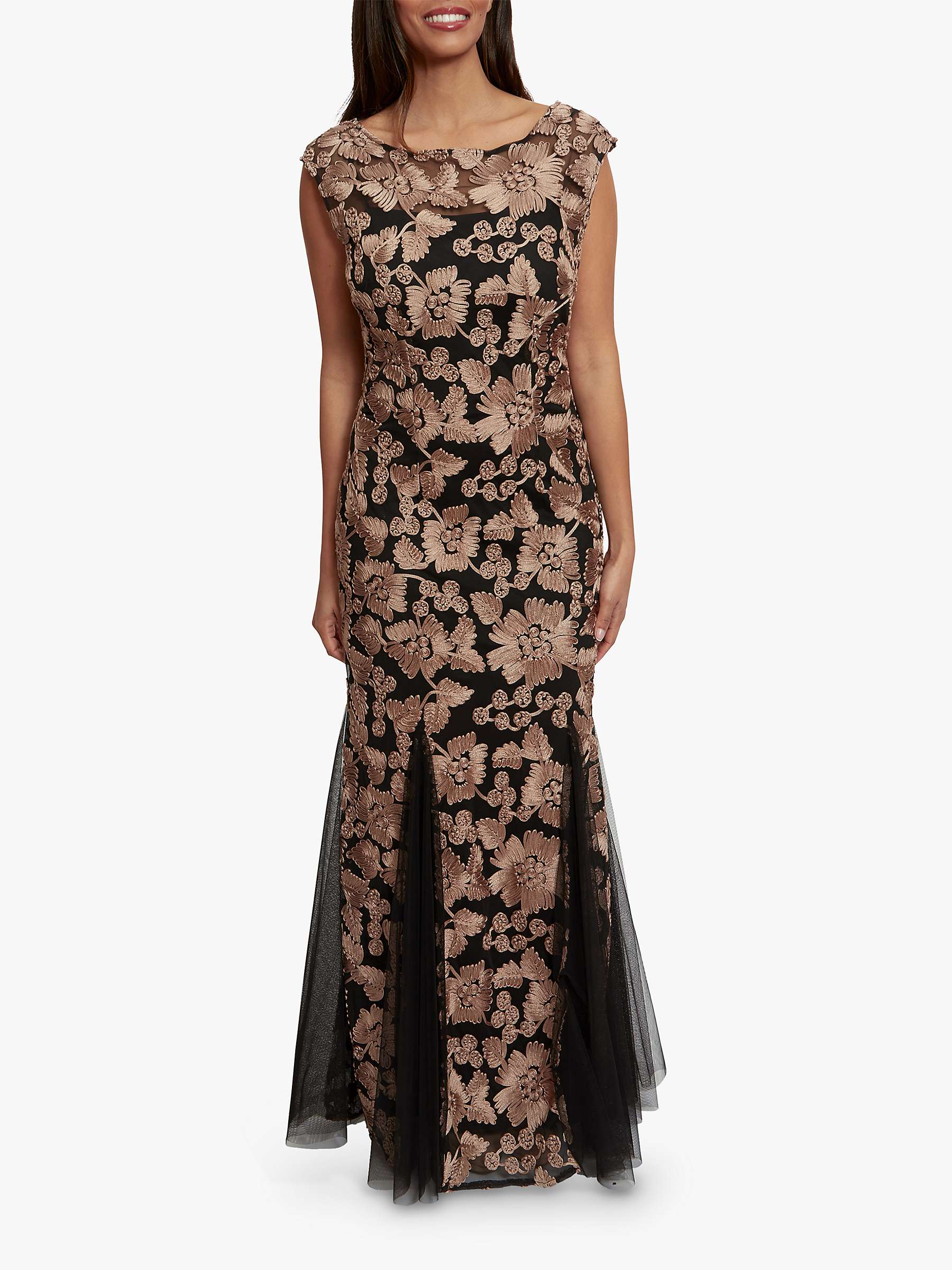Buy Gina Bacconi Nakita Floral Ribbon Tulle Maxi Dress, Black/Champagne Online at johnlewis.com