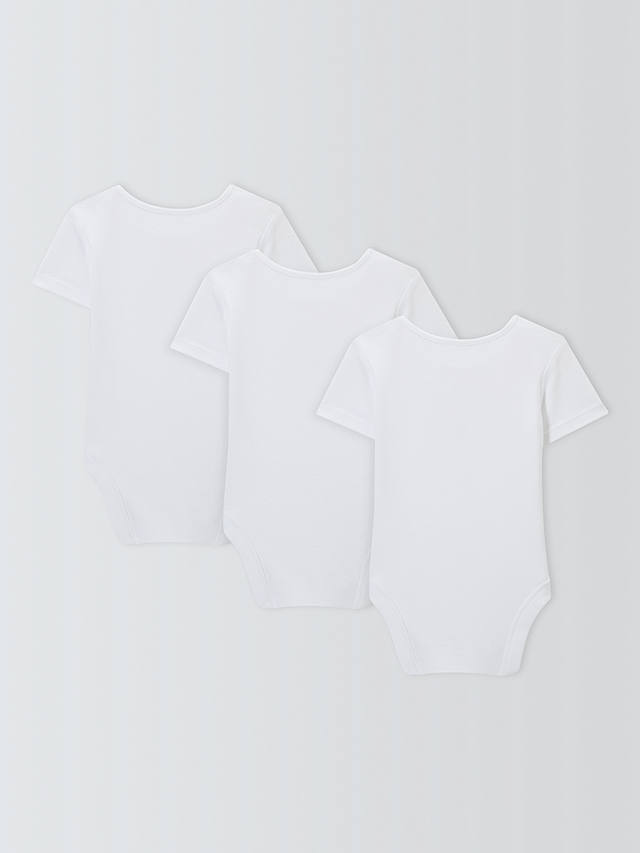 John Lewis Baby Safari Animal Embroidery Short Sleeve Bodysuits, Pack of 3, White