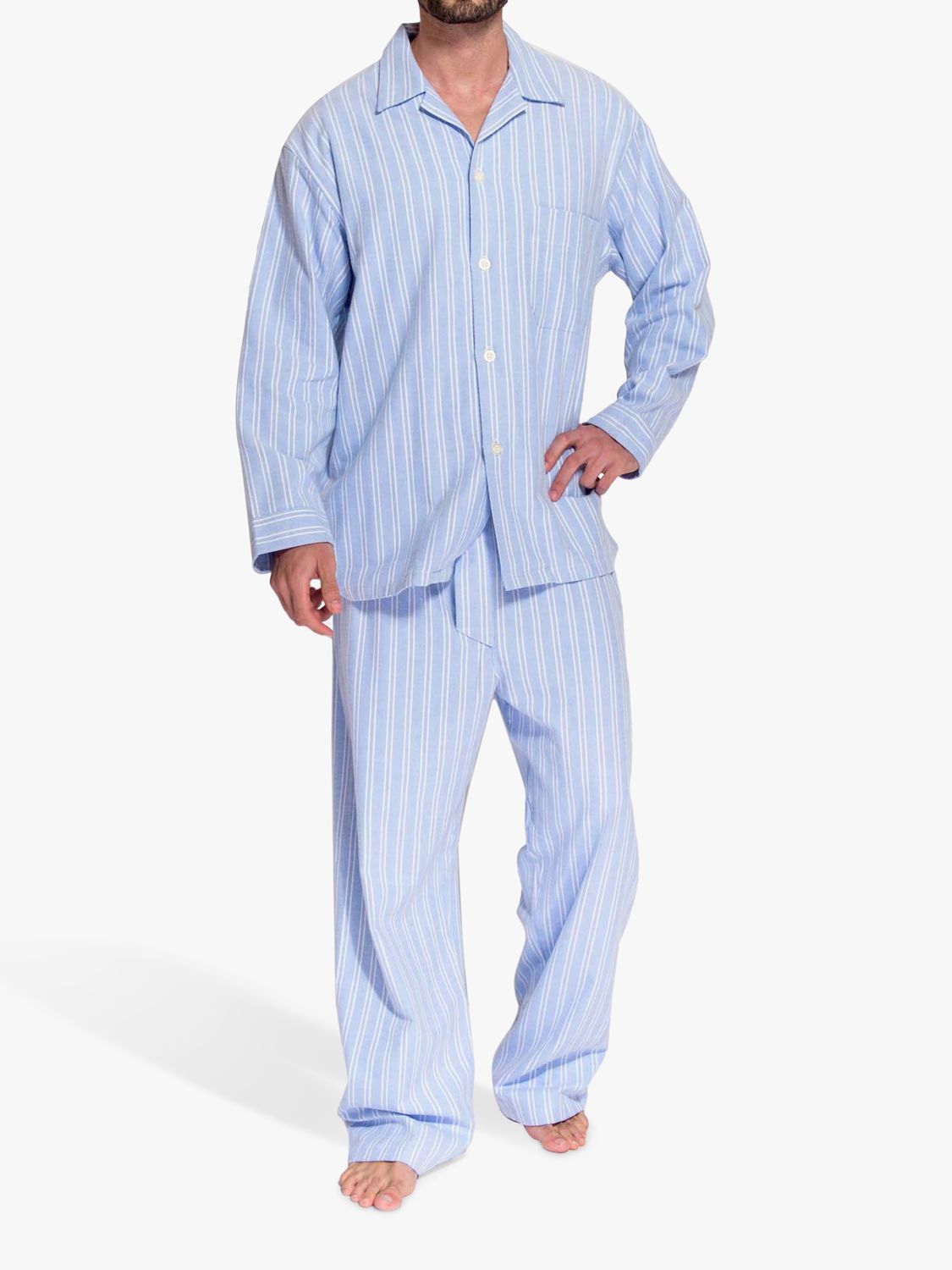 British Boxers Westwood Stripe Brushed Cotton Pyjama Set, Blue/White ...