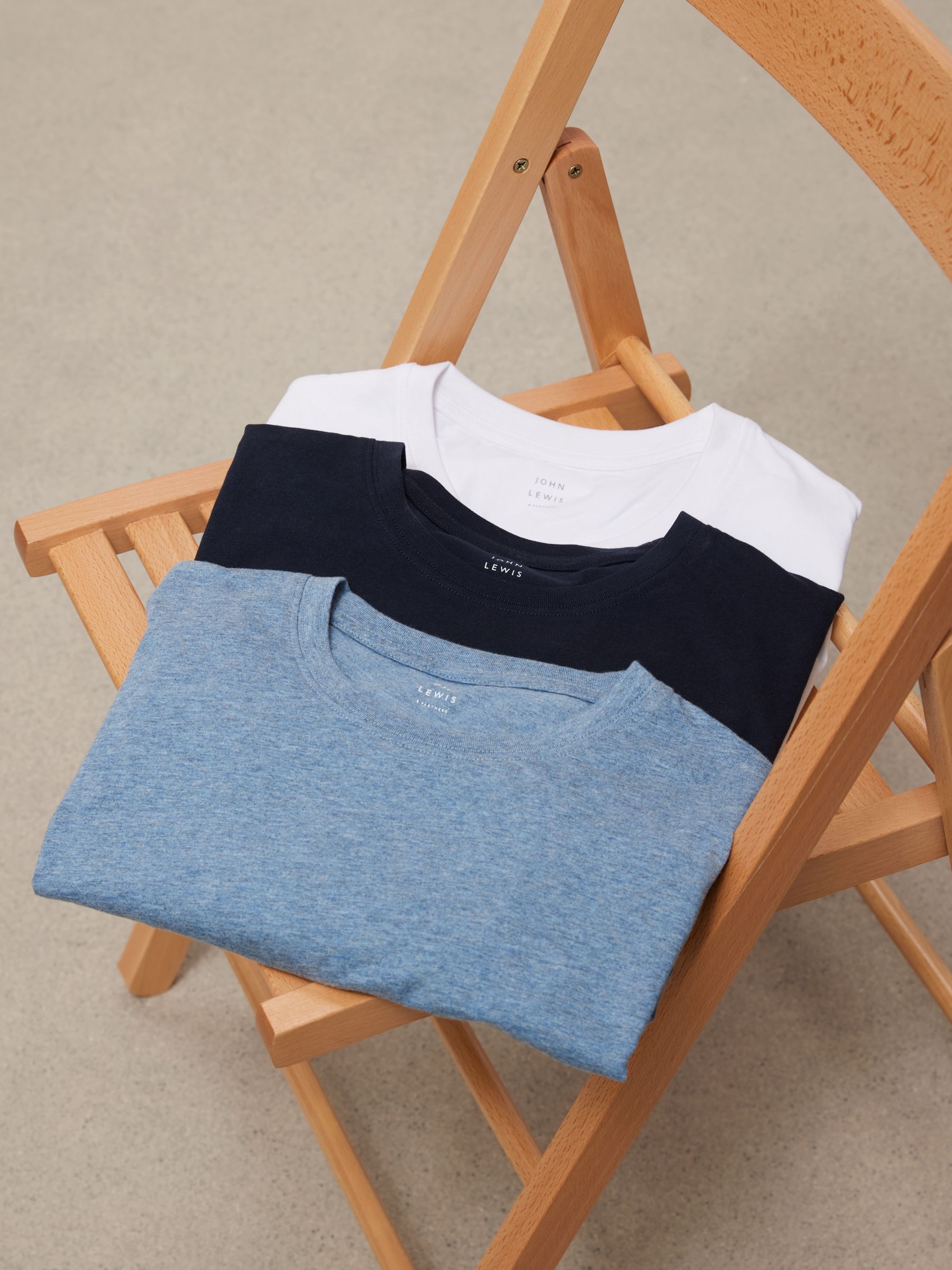 John Lewis Cotton T-Shirt, Pack of 3, White/Blue Melange/Navy, M