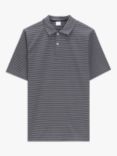 John Lewis Fine Stripe Cotton Jersey Polo Shirt, Navy/Ecru