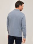 John Lewis Supima Cotton Long Sleeve Jersey Polo Shirt, Denim Melange