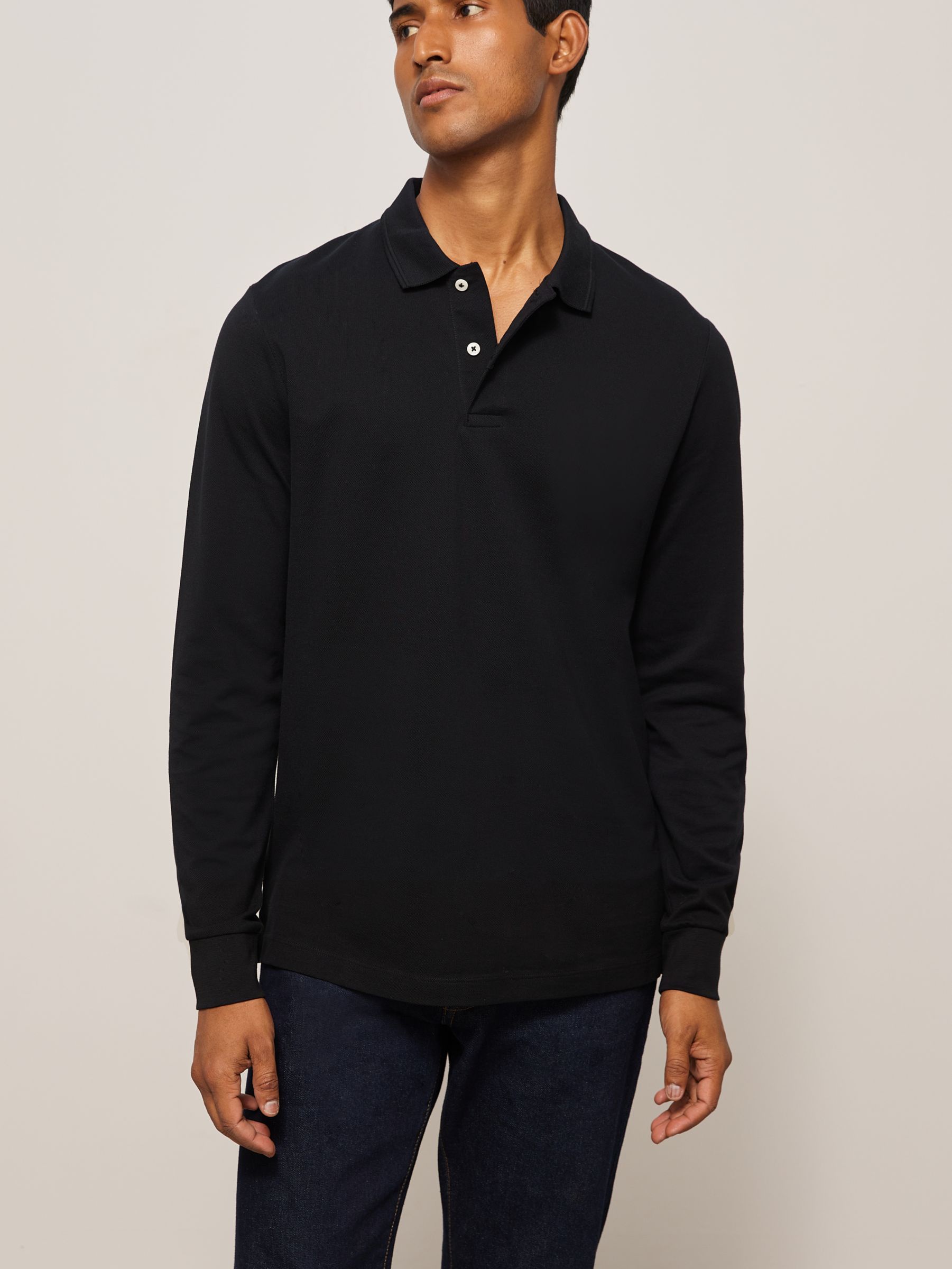 John Lewis Supima Cotton Long Sleeve Jersey Polo Shirt, Black at John Lewis  u0026 Partners