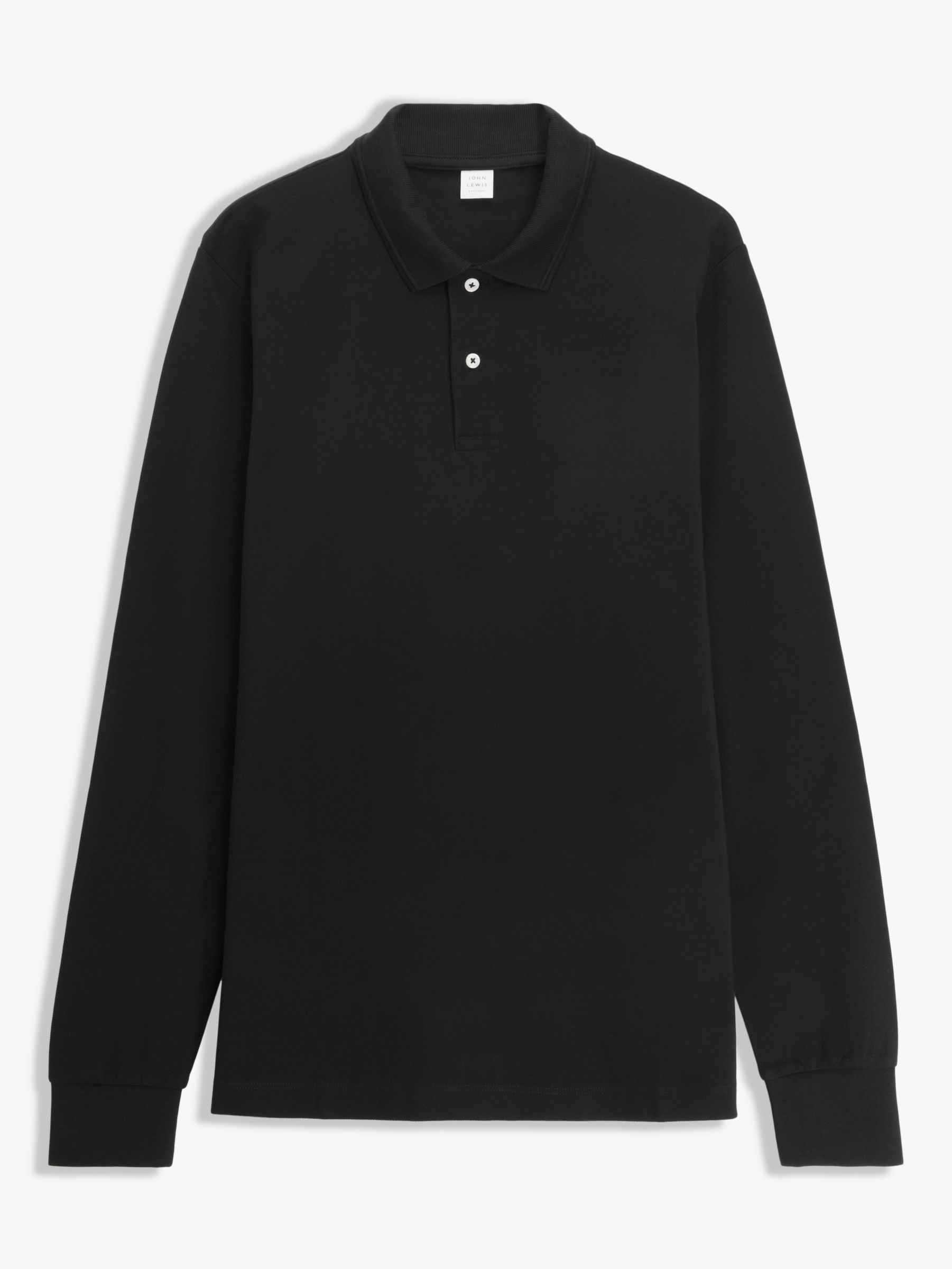 John Lewis Supima Cotton Long Sleeve Jersey Polo Shirt, Black, M