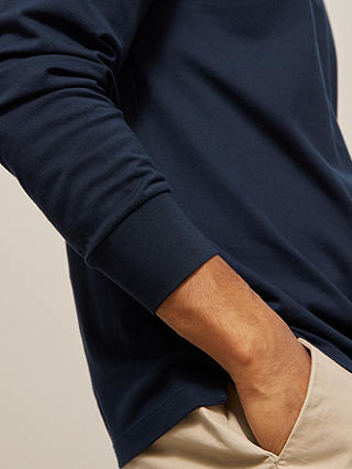 John Lewis Supima Cotton Long Sleeve Jersey Polo Shirt, Navy