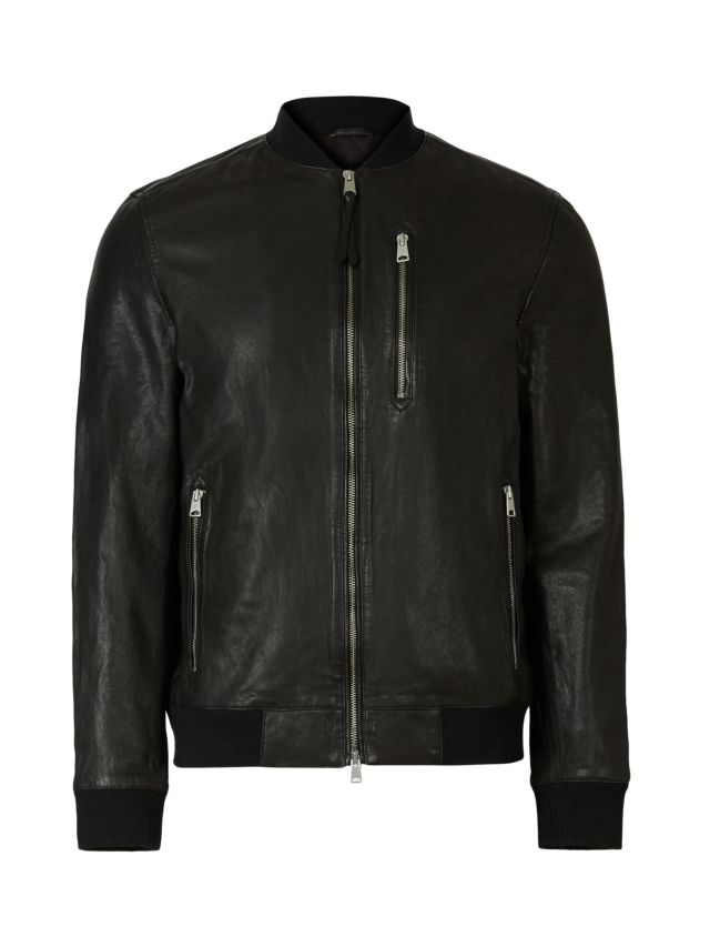 AllSaints Boyton Leather Bomber Jacket, Black, XS