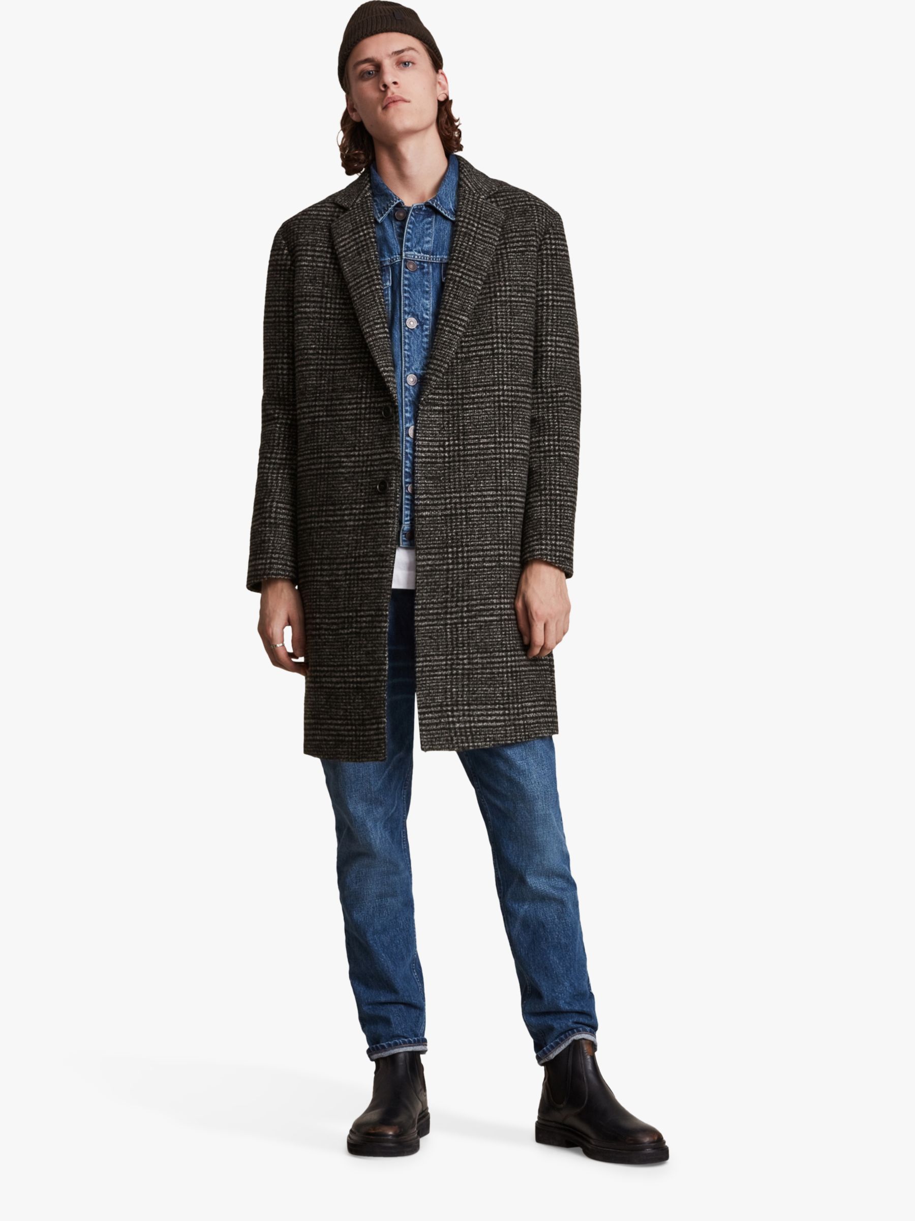 AllSaints Hare Check Coat, Black/White