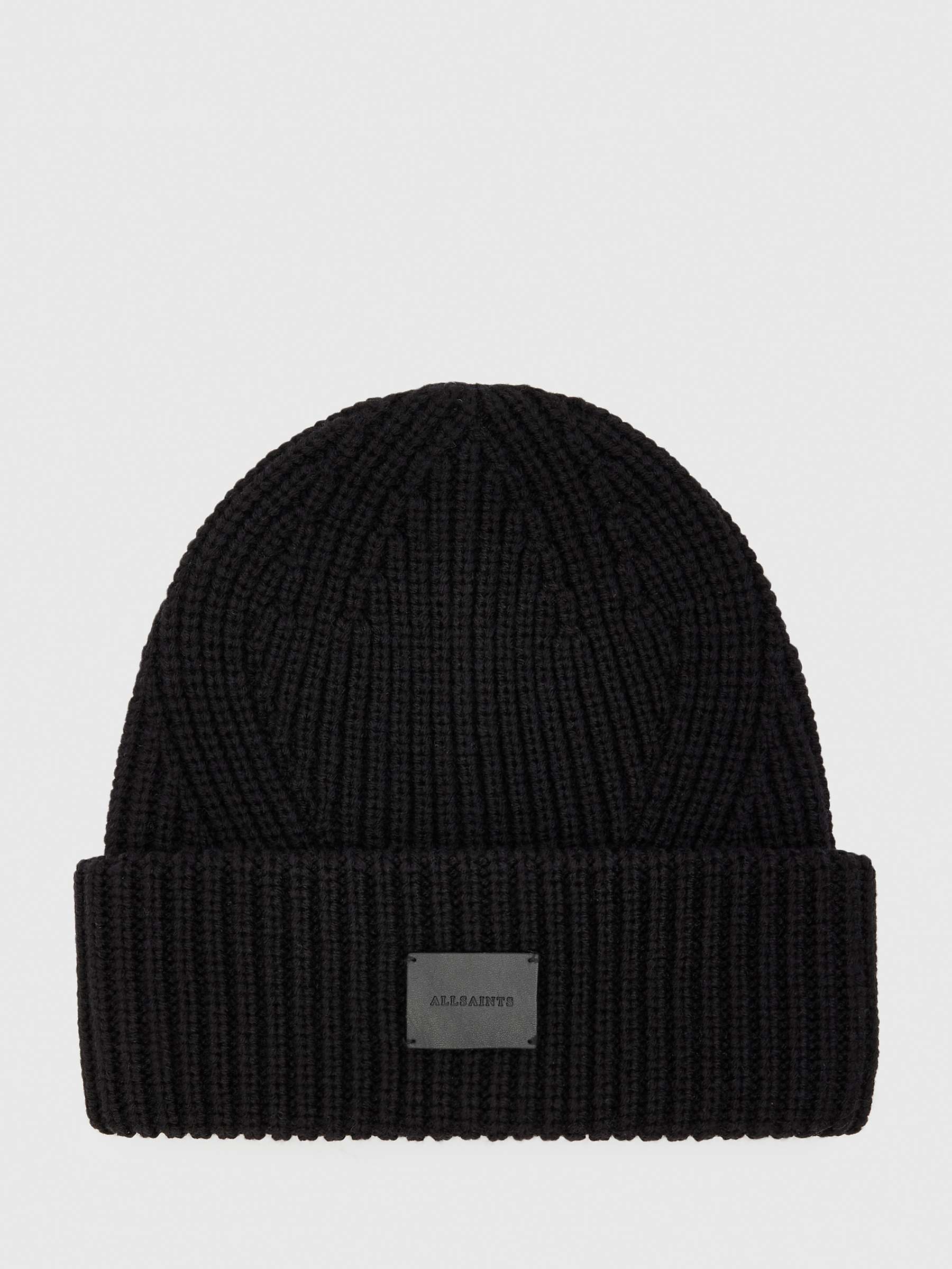 AllSaints Farren Wool Blend Beanie Hat, Black at John Lewis & Partners
