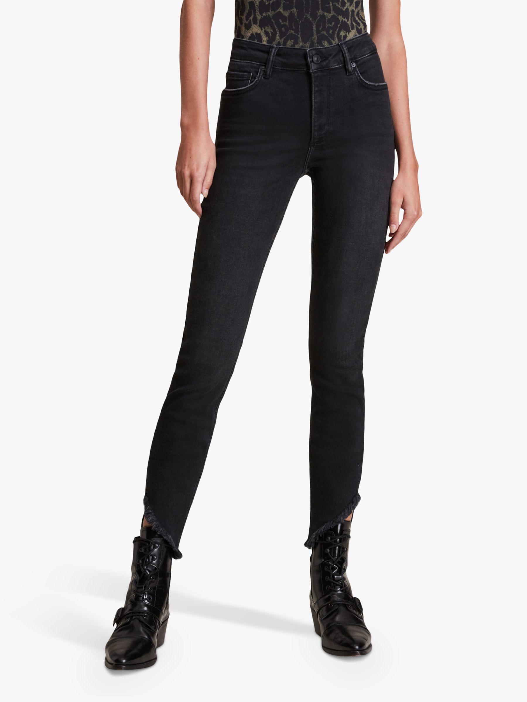 AllSaints Dax Asymmetric Hem Sizeme Jeans, Washed Black